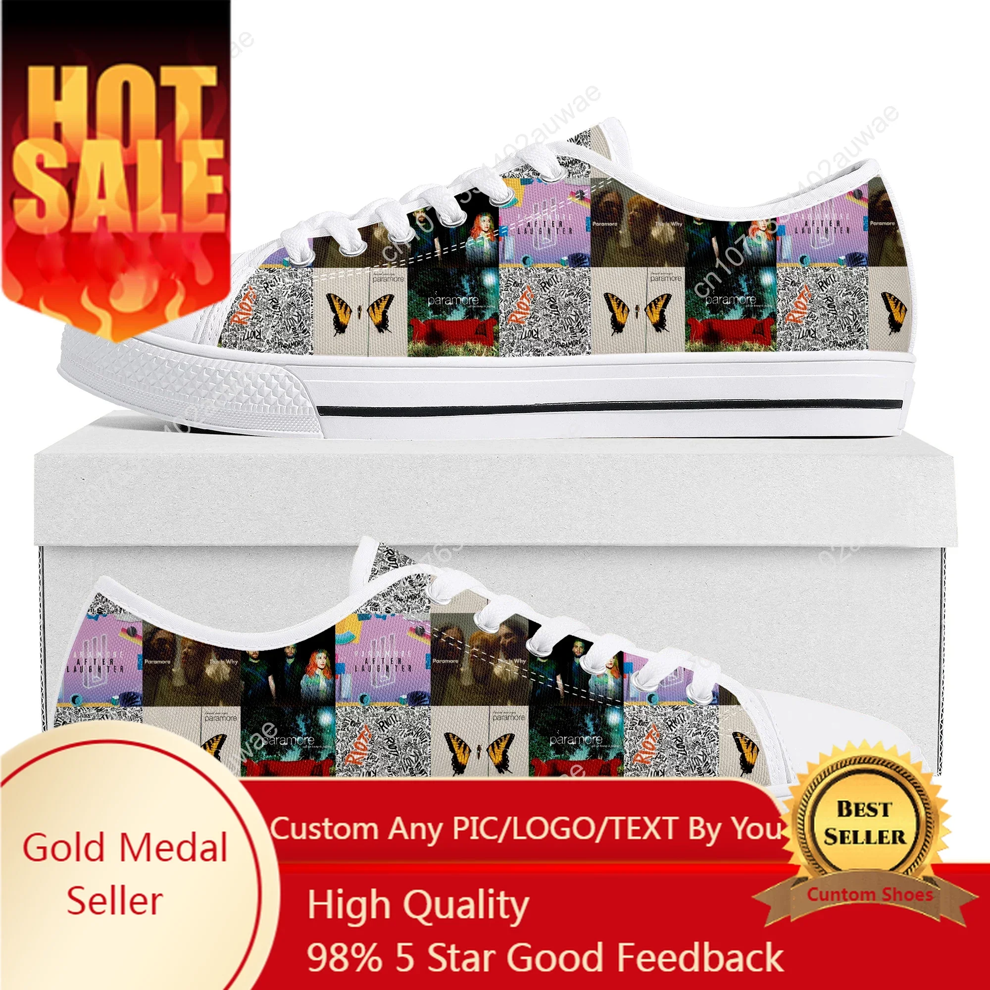 Paramore Rock Band Pop Low Top High Quality Sneakers Mens Women Teenager Canvas Sneaker Casual Couple Shoes Custom Shoe White