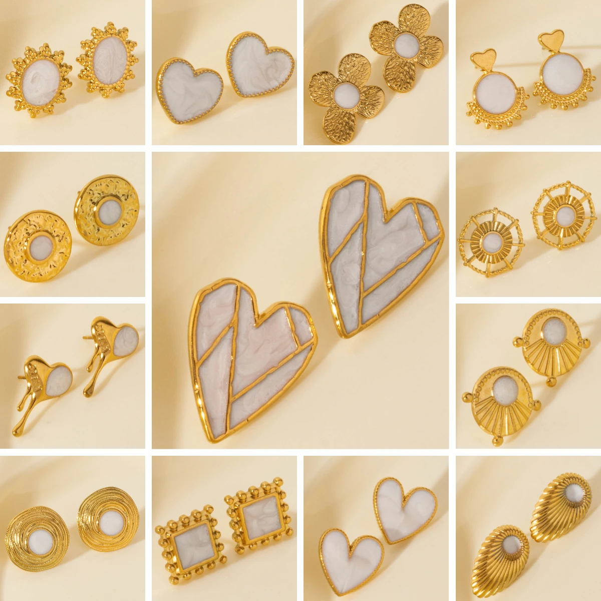 

Stylish Bohemia Gold Plated White Enamel Stud Earrings Women Girl Jewelry Gifts Stainless Steel Earrings Never Fade Daily Match