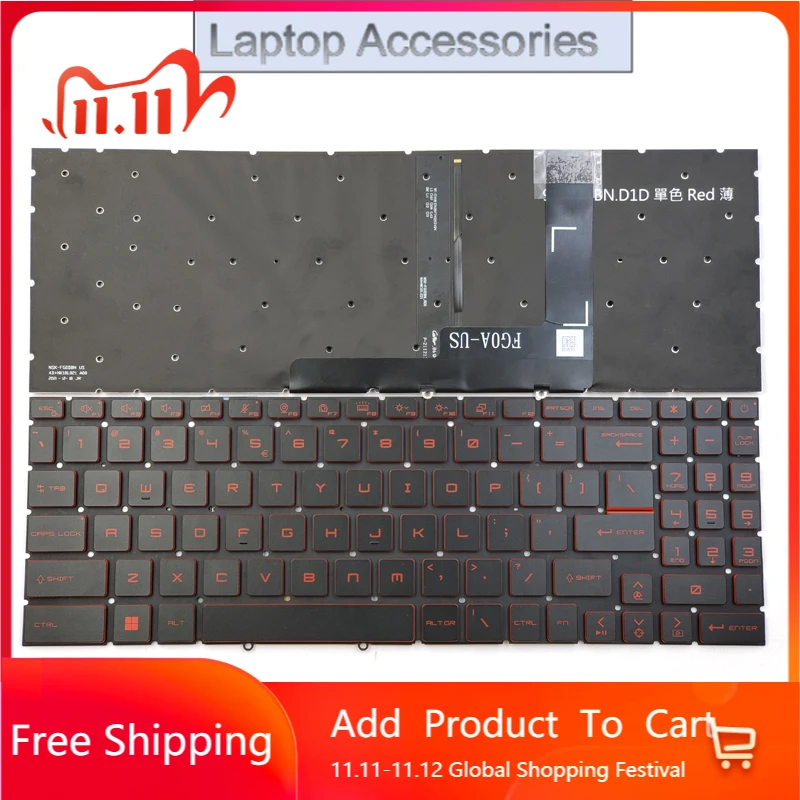 

F новая клавиатура для ноутбука MSI Katana GF66 GF76 11SC 11UC 11UE 11UG 12UC 12UD 12UE 12UG 12UGS, США, красная подсветка