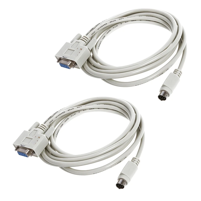 2X DB9P To 8P Mini Din RS232 Download Cable White 8.2 Ft For PLC DVP-EH