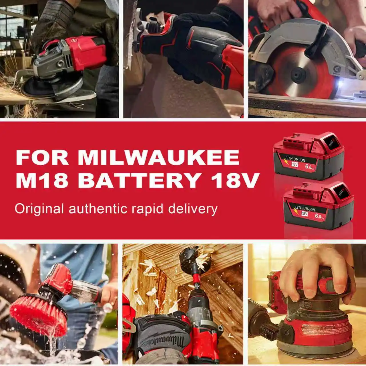 M18 For Milwaukee 18V Power Tool Battery, Charger BR XC M18B5 48-11-1860, Built-in 18650 Power Tool Battery 6.0Ah/9.0Ah/12.0Ah