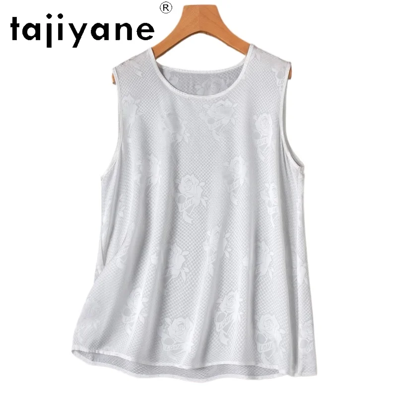 

TAJIYANE 60.6% Natural Mulberry Silk Tank Top Women Base Vest Black White Casual Sleeveless Summer Tops Woman Clothes кроп топ