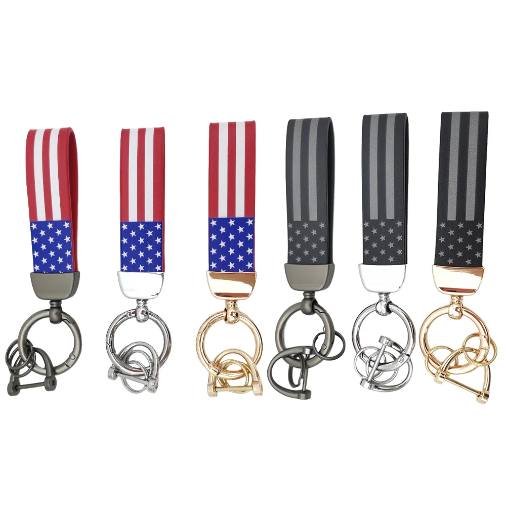 Leather Keychain Degree Rotating Horseshoe Buckle Fine Key Ring for United States Flags Rotate 360 Degrees America Flag key Ring