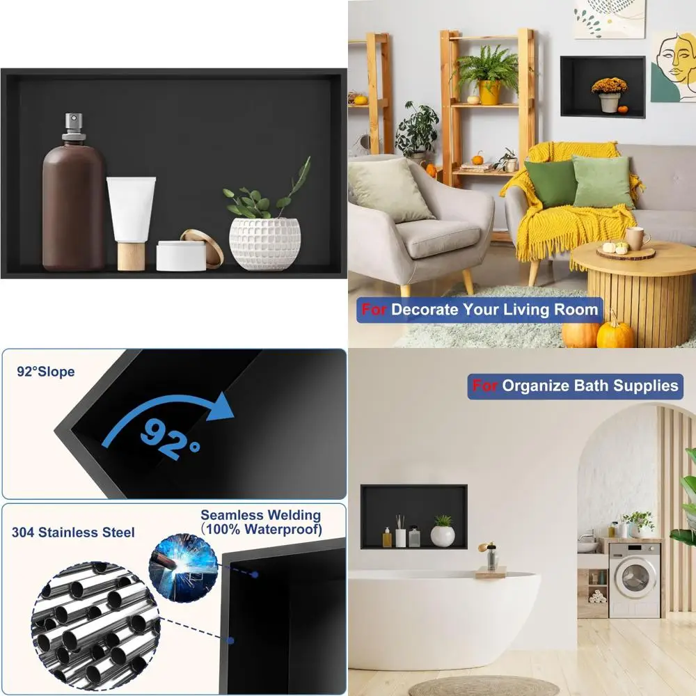 

Stainless Steel Shower Niche: Elegant Recessed Shelf Organizer for Bathroom Storage without Tiles