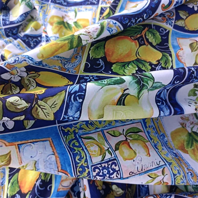 145x100cmEuropean new designer brand fabric lemon pattern digital print dress summer polyester cotton clothing fabric