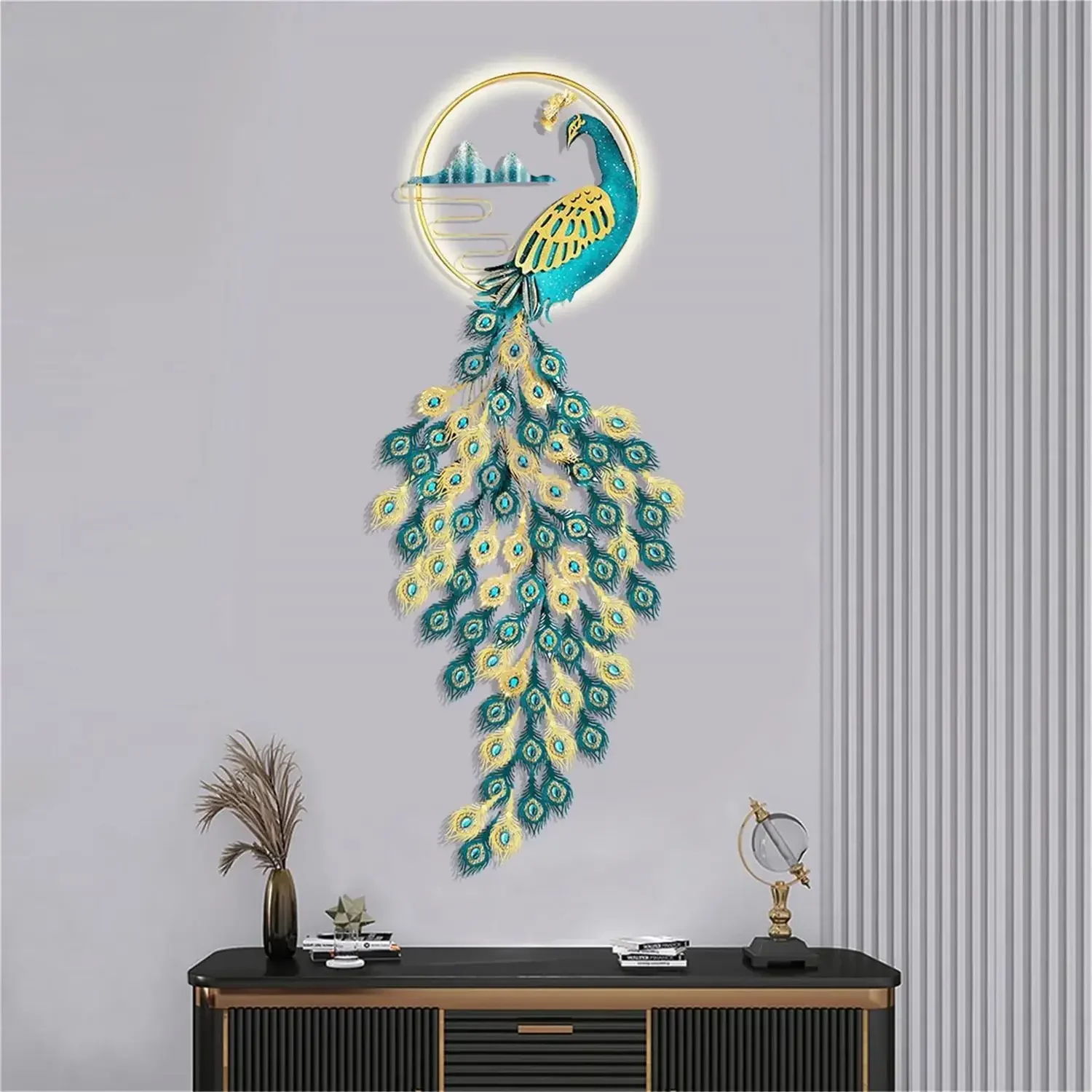 Modern non ticking 3D peacock shaped hotel decoration hanging painting, living room children's decoration painting