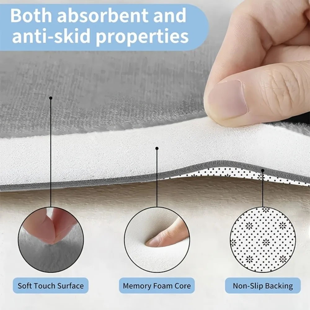 3pcs Memory Foam Bathroom Rug Set Non Slip Ultra Soft Bath Mats Comfortable U-Shaped Standing Mats Bathroom Additions