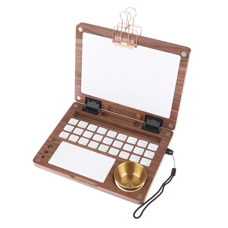 Wooden Color Palette Foldable And Strap Compatible Outdoor Portable Sketching Oil Painting Watercolor Pigment Box