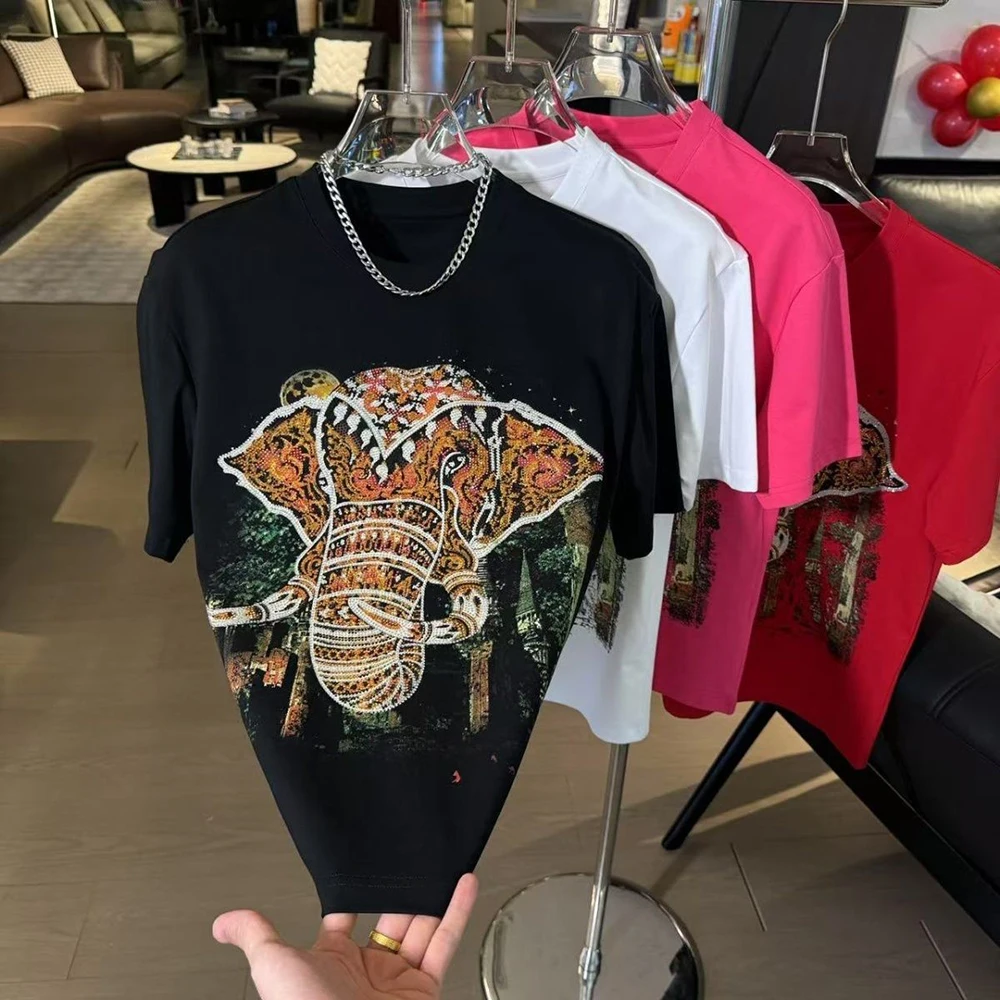 

Men's Y2k Graphic Hot Diamond Short-Sleeved T-Shirt Retro Fashion Trend Street Casual Loose Breathable Niche Summer Men's Tops