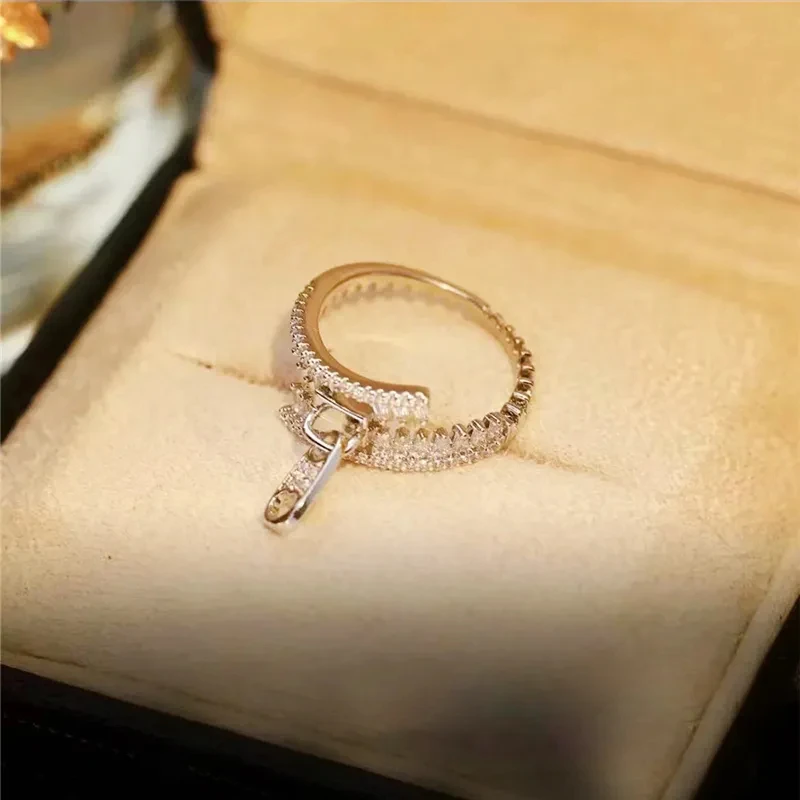 Japanese and Korean female ins style zipper full diamond closed ring personalized fashion 925 sterling silver holiday gift