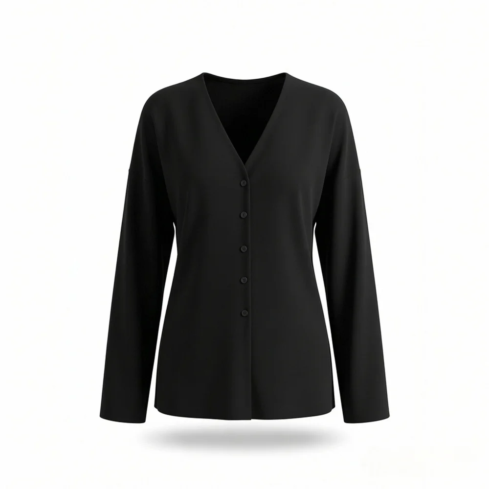 

2026 new women's clothing fashion casual design sense niche V-neck long sleeved front button top jacket