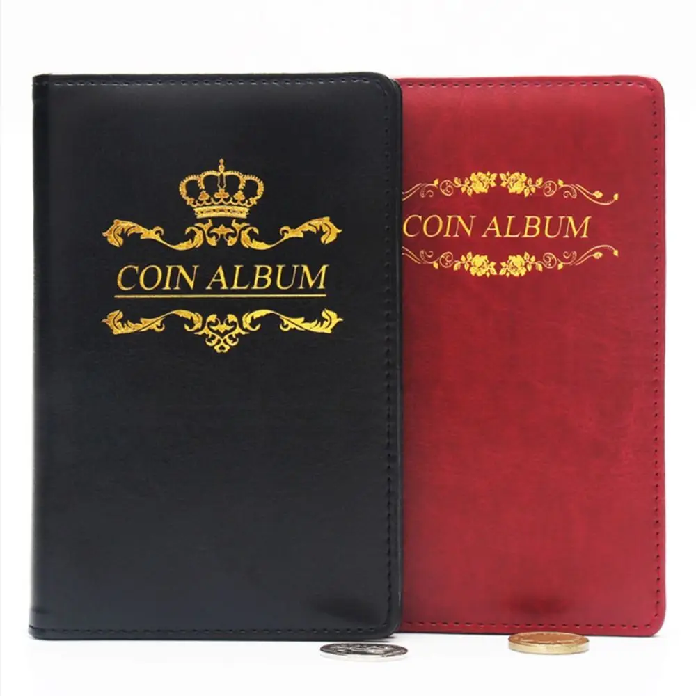 Durable Crown/Rose Print Coin Album PU Leather Mini Pocket Coins Collection Book 120 Pockets Coin Holder Booklet Collector