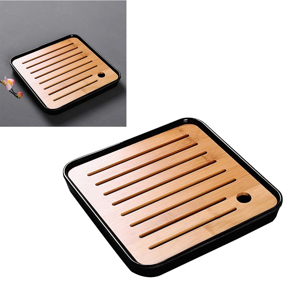 

Bamboo Tea Tray Household Cup Black Japanese Style Wooden Melamine Easy to Clean