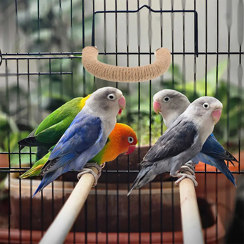 Parrot Standing Rope Perch Jute Hanging Bird Cage Accessory Stainless Steel Stable Base Chewing Exploration Play Decor Gift