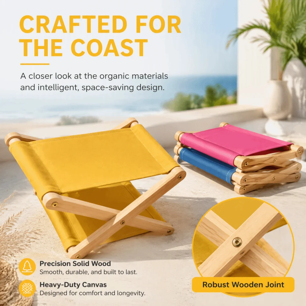 Compact Folding Wooden Beach Pillow Adjustable Height Ergonomic Outdoor Camping Neck Pillow Sunbathing UV Resistant