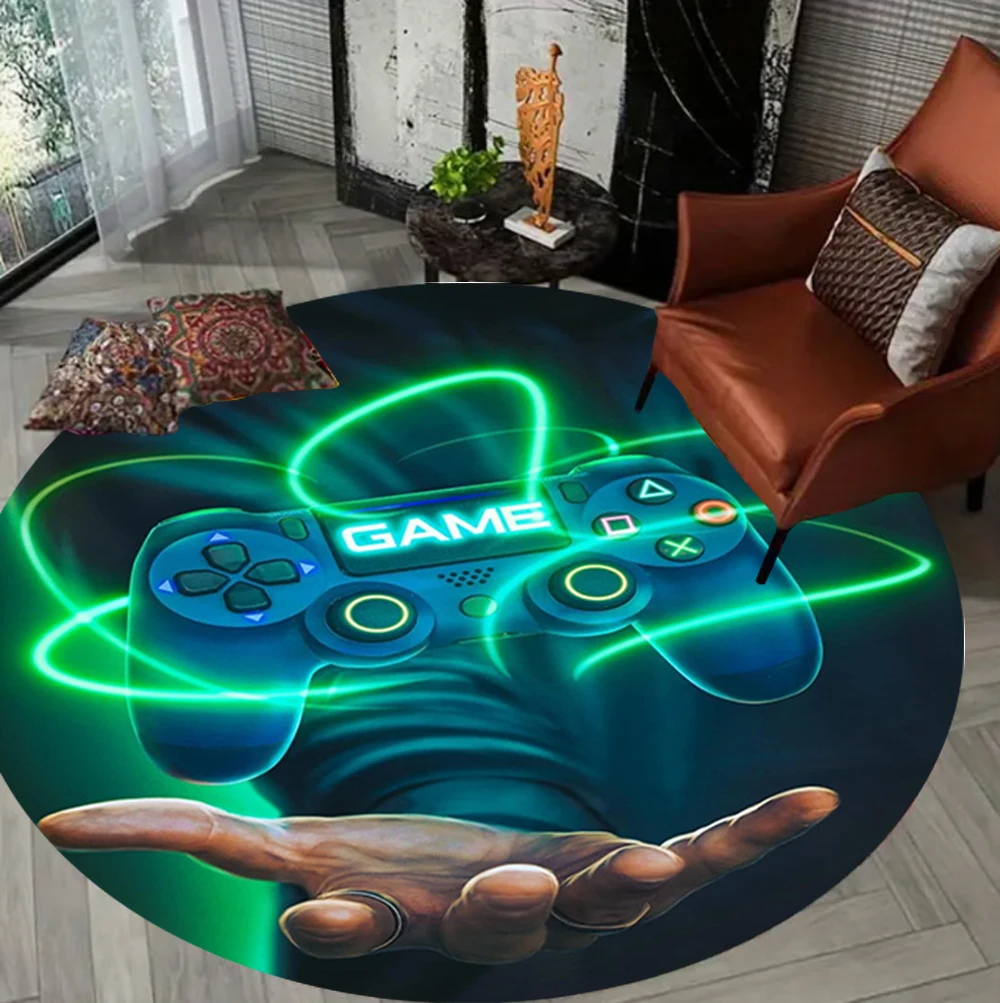 Gamer Game Controller Round Carpet Living Room Bedroom Atmosphere Decor Rug Non Slip Washable Floor Mat Gift for Gamers