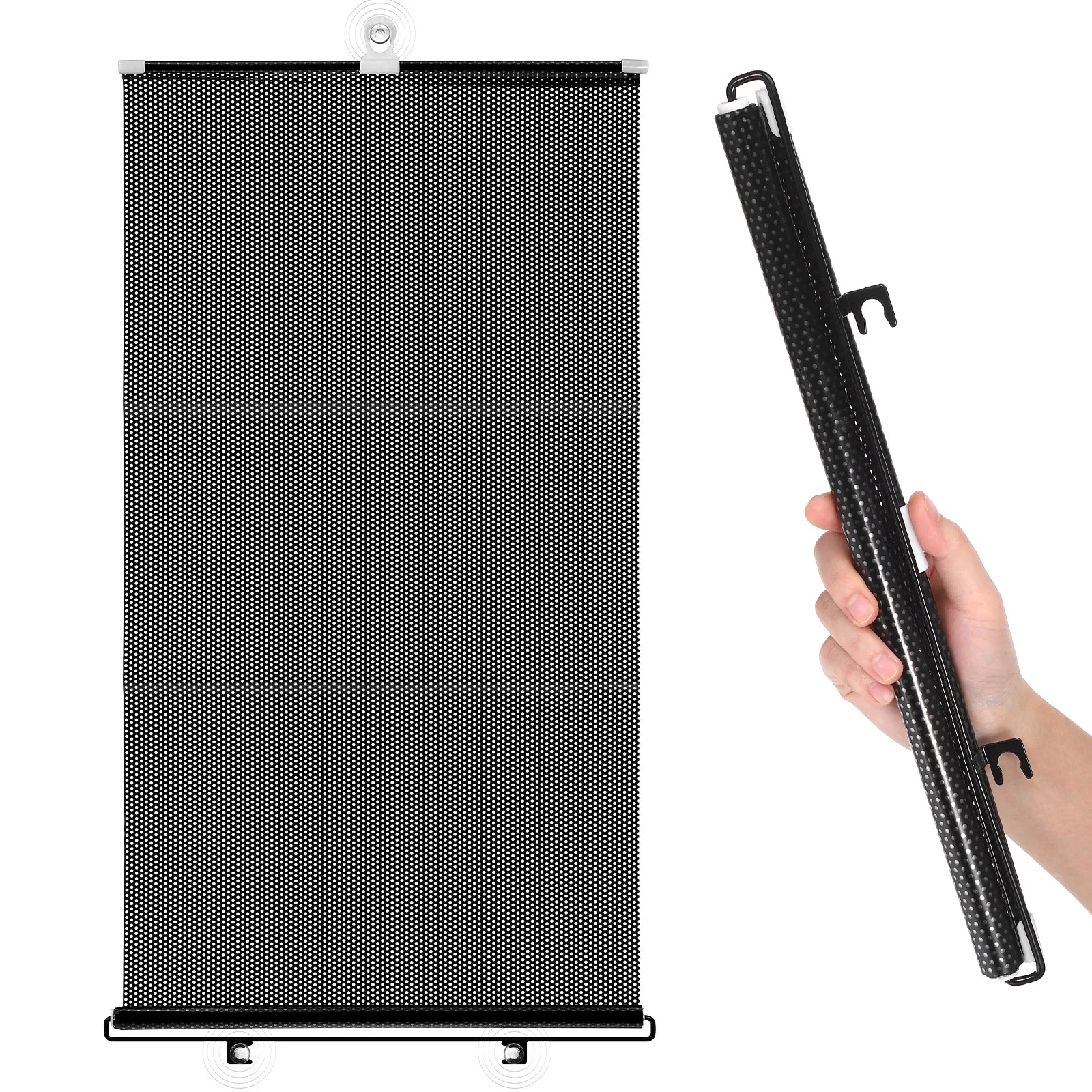 

Suction Cup Blackout Balcony Sunshade Curtain Black Mesh Dot Temporary Blinds Portable Easy Install No Glue Privacy Protection