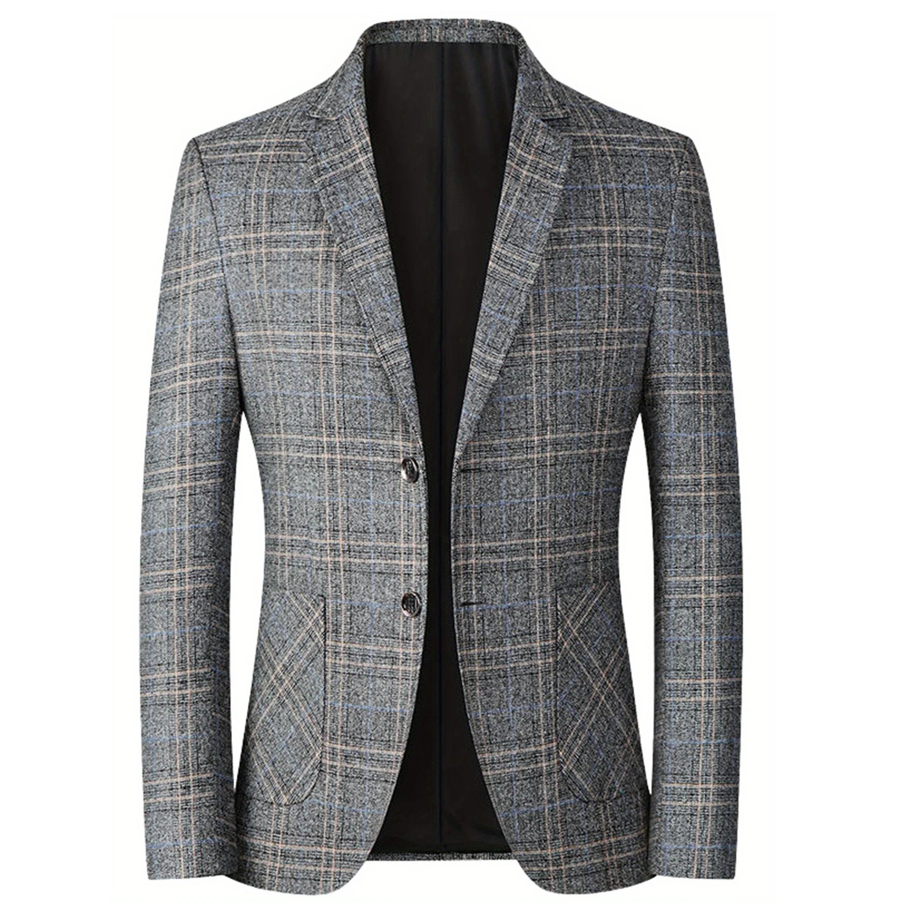 Men's British Casual Suit Jacket Spring Autumn Two-Button Single-breasted Retro Plaid Texture High-grade Waist-cinching Fashiona