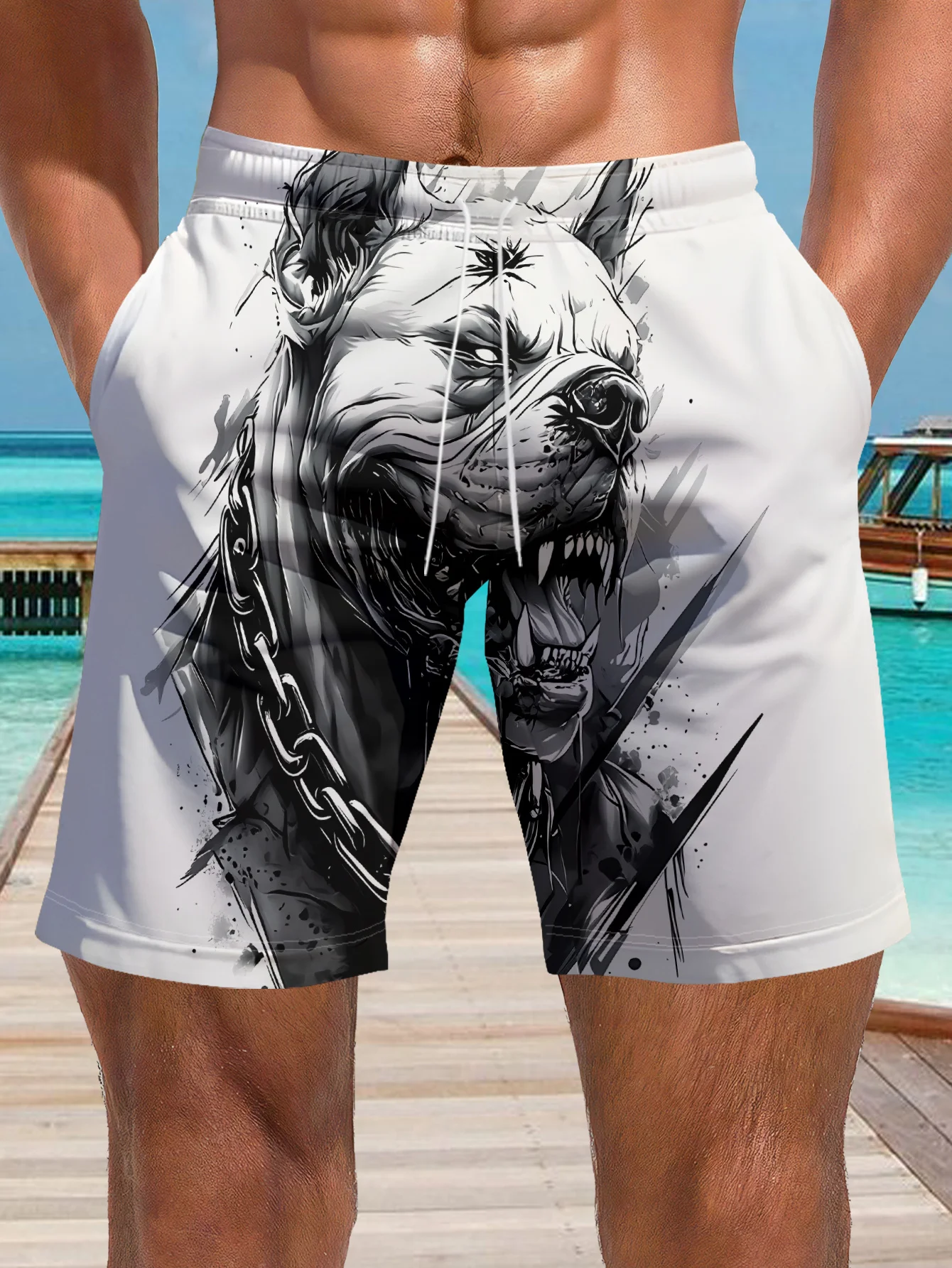 

Men's Kangaroo Aboriginal Art Print Quick Dry Drawstring Waist Beach Shorts Swim Trunks 2026