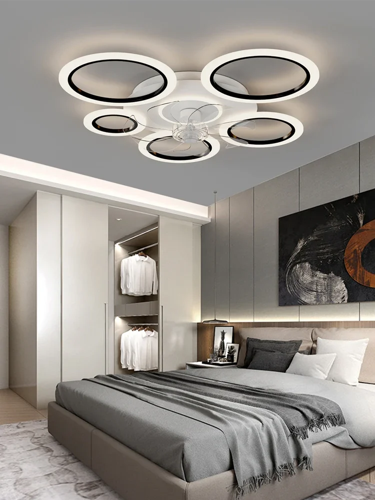 

Modern white minimalist circle fan light simple living room ceiling fan smart control ceiling fan light.