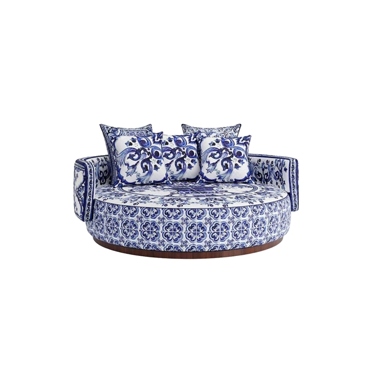 High-end Blue and White Porcelain Pattern Design Fabric Sofa Villa Luxury Artistic Sense Chinese Style Rotatable Leisure Sofa