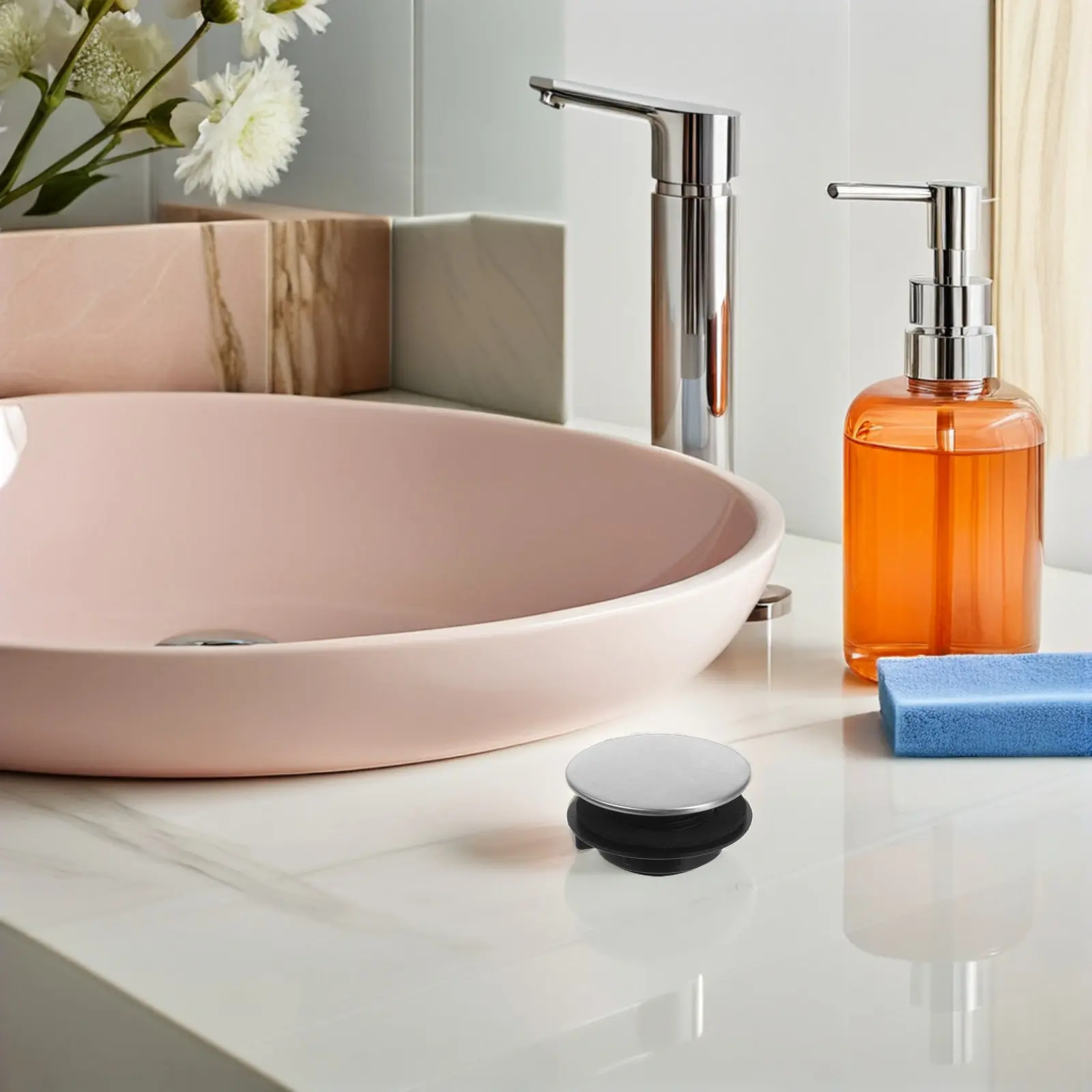 

3Pcs Stainless Steel Sink Hole Cover Kitchen Bathroom Faucet Hole Plug Silicone Seal Stopper Sink Countertop Cover