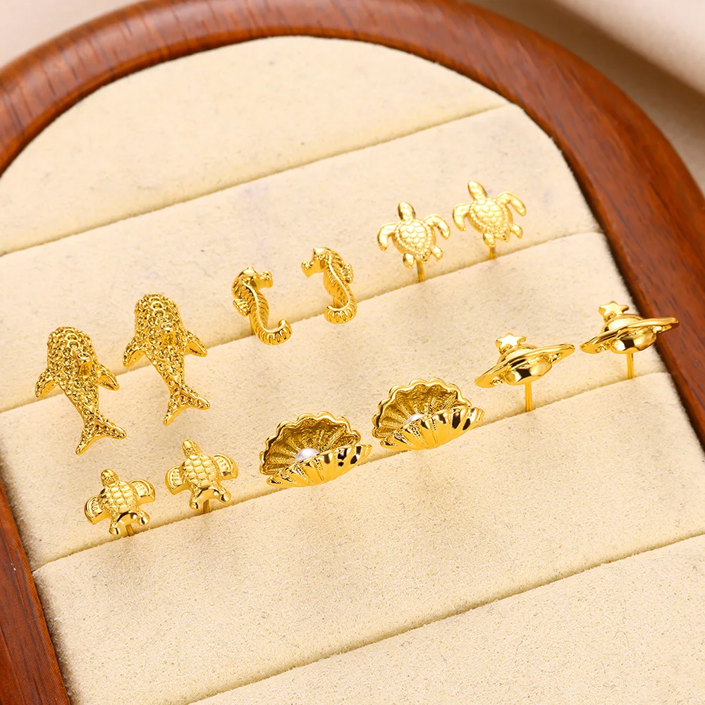 New ins Cute Ocean Anime Stainless Steels Starfish Turtles Earrings For Women Girl Fashion Wholesale Jewelry Gifts