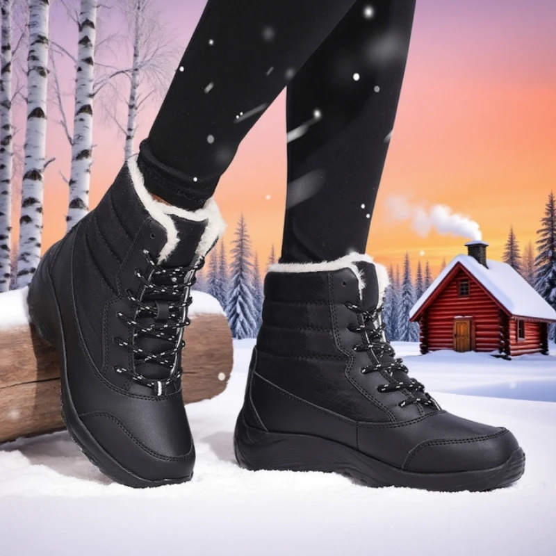 Frauen Schnee Stiefel Plattform Winter Hohe Qualität Warme Schnee Stiefel Im Freien Wasserdichte Wanderschuhe Schnüren Bequeme Stiefeletten