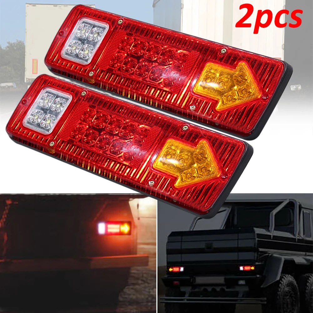 2pcs 12V Truck Trailer Tail Light 19 LED Waterproof Stop Light Reverse Turn Signal Indicator Lights For Truck Trailer Van Car