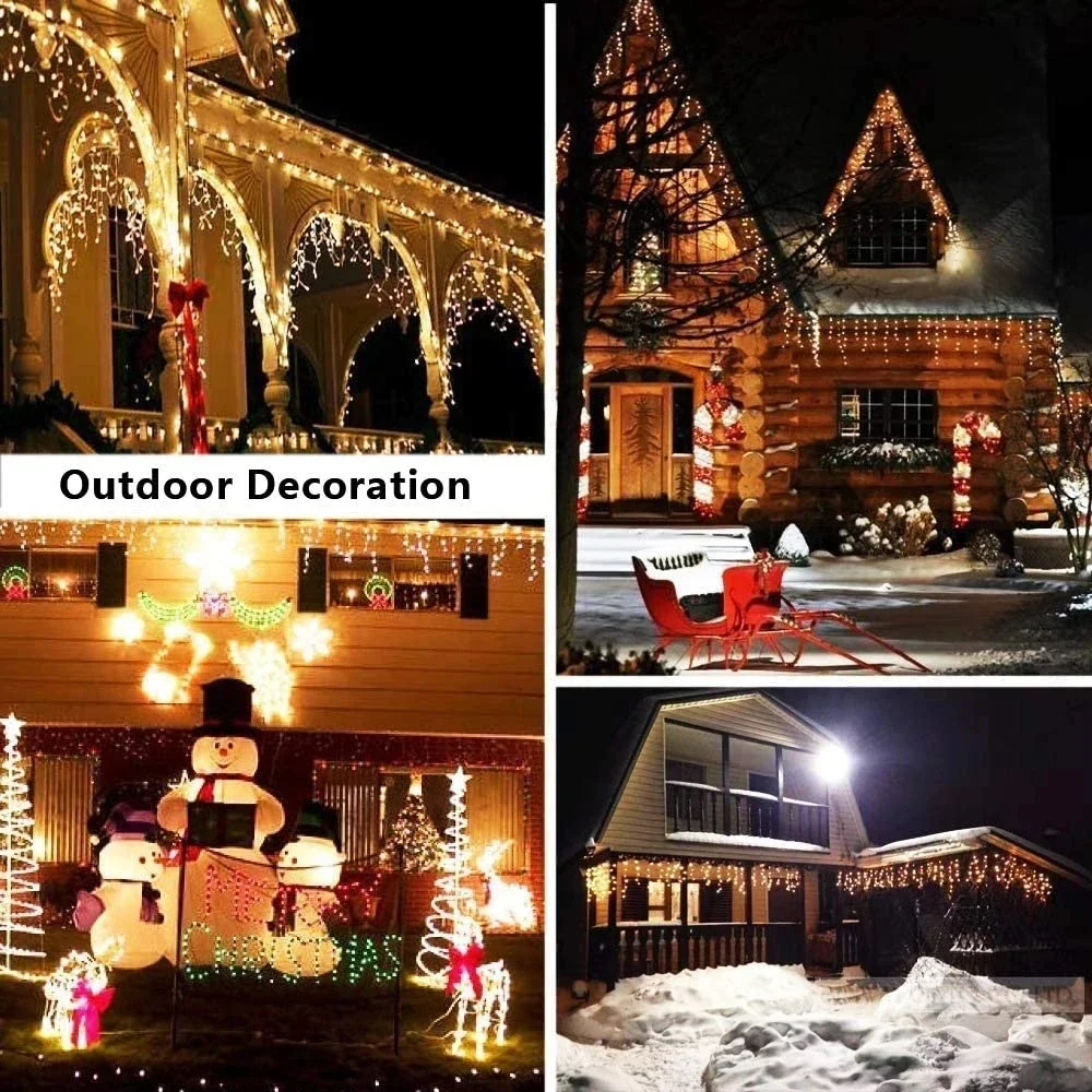 Christmas Icicle Light Outdoor Decor Led Curtain Garland Droop 0.3-0.4m Street Garland On The House New Year 2023 Decoration