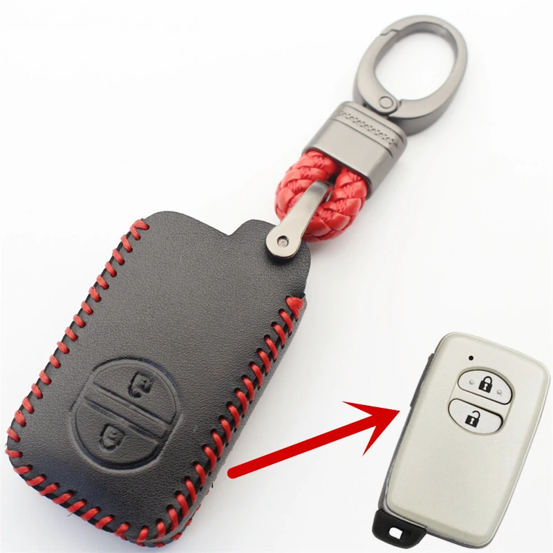 Genuine Leather 2Button Smart Key Case Cover For Toyota Prius Aqua IQ Ractis Belta Vitz Corolla Axio