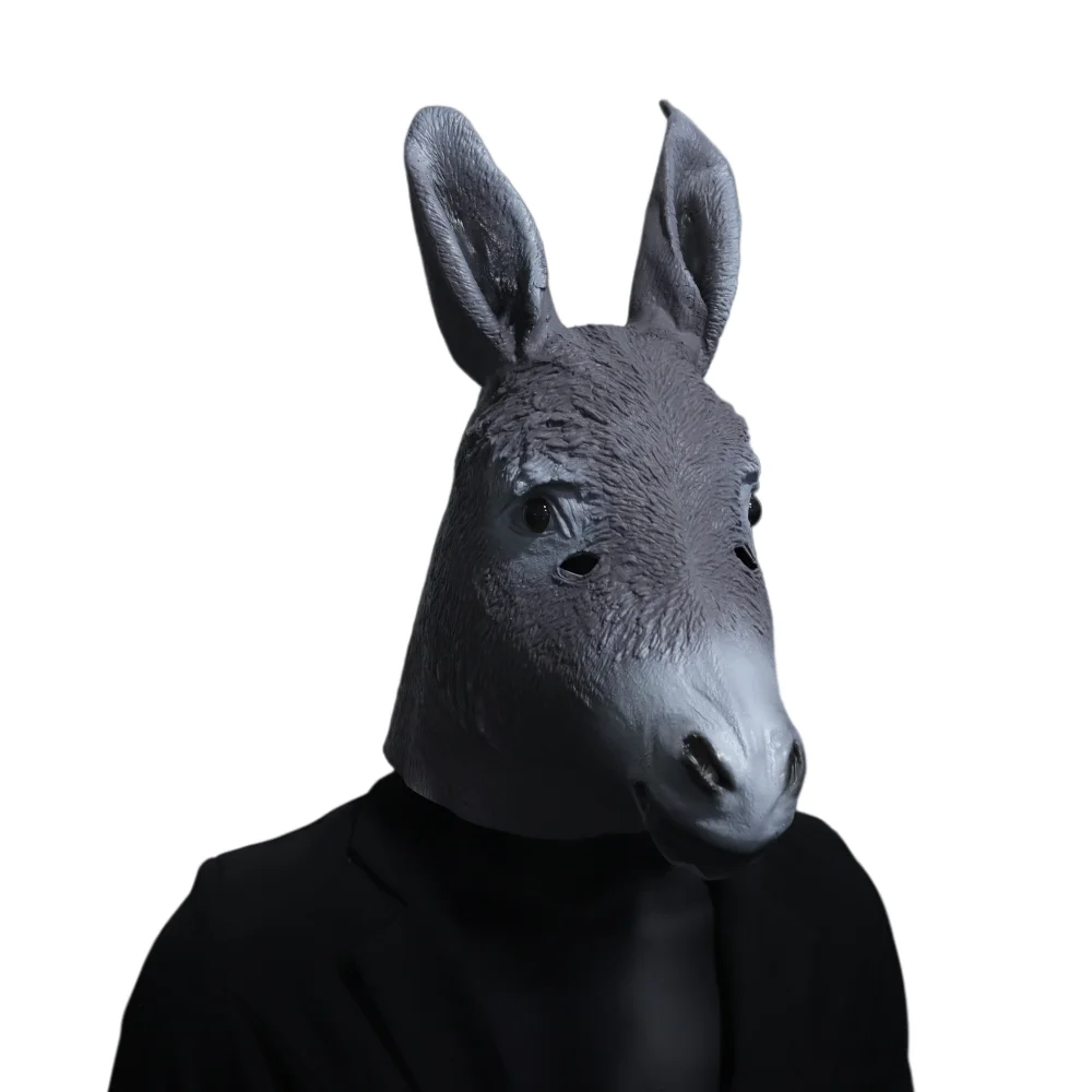 Realistische Eselmaske aus Latex, Tierkopfmaske für Halloween, Cosplay, Party, Kostümrequisiten, lustige Vollkopfmasken für Erwachsene – Detail 3