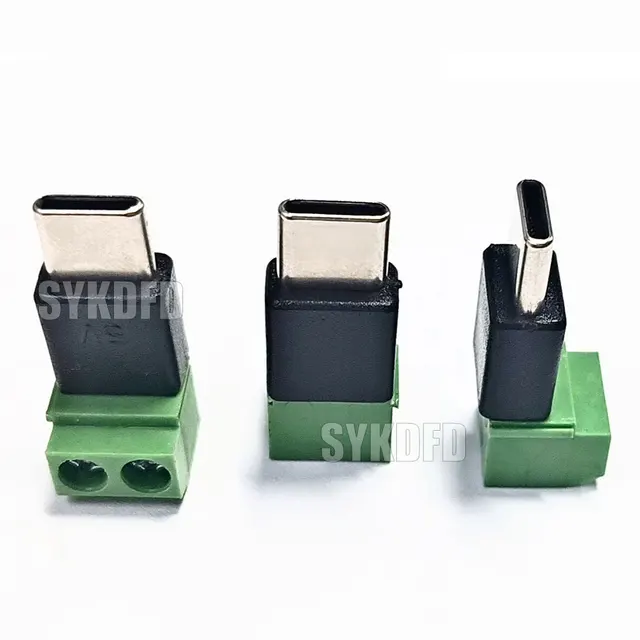 Adapter USB Type-C męski na 2-pinowy zielony terminal bezlutowy 5V OTG do szybkiego podłączania zasilania do telefonów komórkowych i komputerów (1/2/3 szt.)