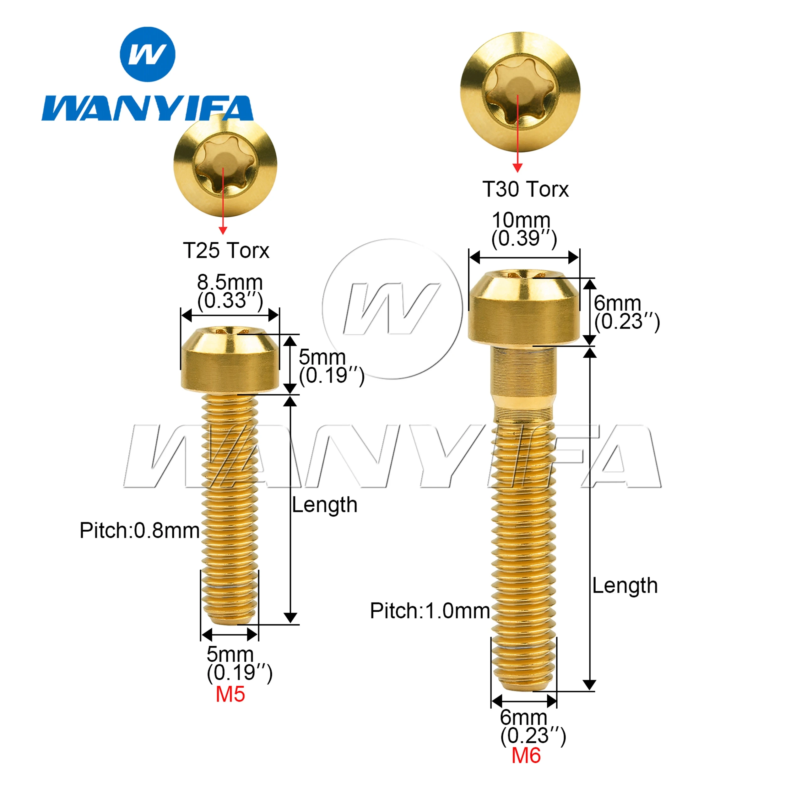 Wanyifa Titanium Bolts T25/T30 Torx Head M5/M6x10- 80mm for Bicycle Motorcycle Brake Headset Screws 5PCS