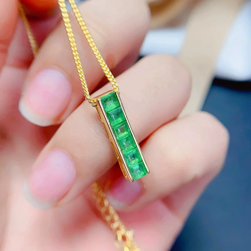 Cute Emerald Pendant for Daily Wear 3mm Total 0.6ct Natural Colombia Emerald Necklace Pendant with 3 Layers Gold Plating