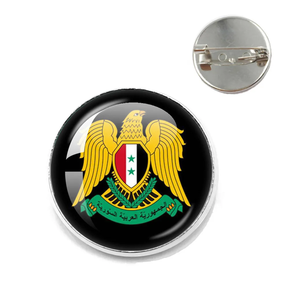 Syria National Flag Brooch Glass Cabochon Handmade Pin Brooches Jewelry Accessory Brooch Fashion Lapel Pins For Friend Gift ﻿