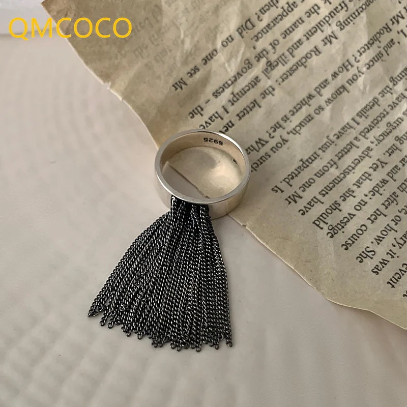 QMCOCO Silver Color Ring For Women Trendy Elegant Charm Vintage Creative Unique Tassel Design Personality Ring Party Jewelry