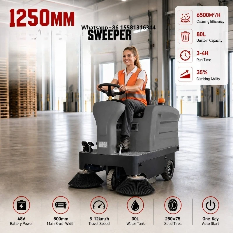 Automatic Electric Floor Sweeper Machine Industrial Ride on Commercial Battery Powered Street Road Sweeper Cleaning Equipment