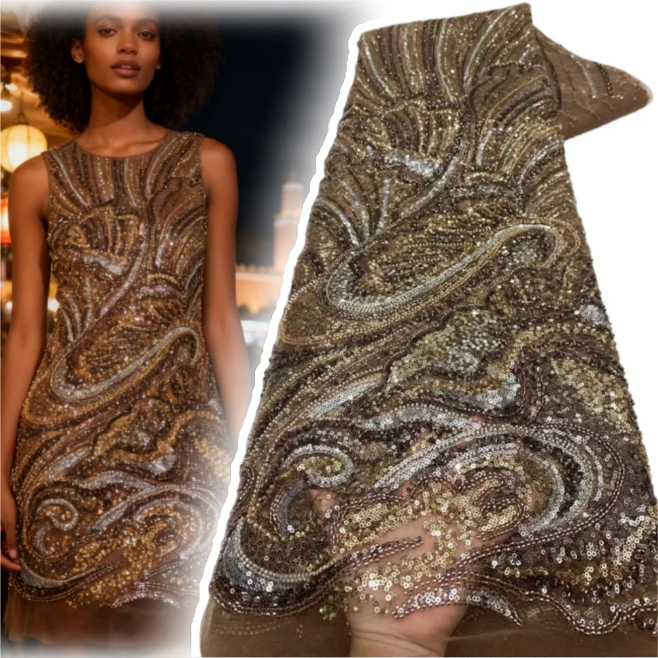 

Purple African Beaded Lace Fabric Latest French Sequin Lace Fabric Nigerian Mesh Lace Fabric Wedding Gown & Evening Dress 1911