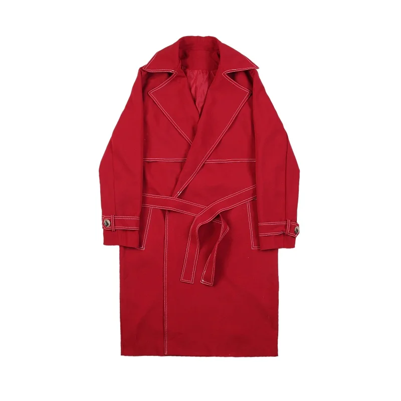 Men Loose Casual Long Jacket Trench Coat Outerwear Male Women Vintage Streetwear Hip Hop Red Cardigan Windbreaker Overcoat