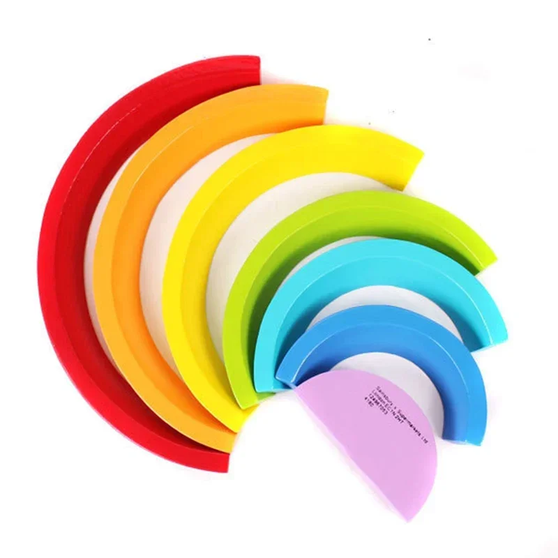Arch Bridge Rainbow Building Blocks Kids Montessori Educational Games Color and Shape Cognitive Wooden Toys for Children