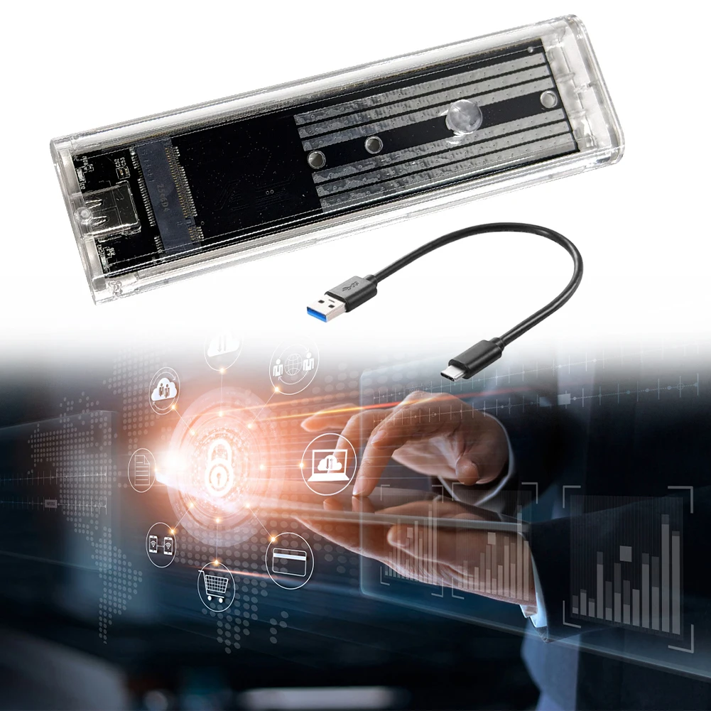 M.2 NGFF SATA Type C USB 3.1 Hard Disk Box 10Gbps Transparent External SSD Case Hard Disk Case for 2230 2242 2260 2280