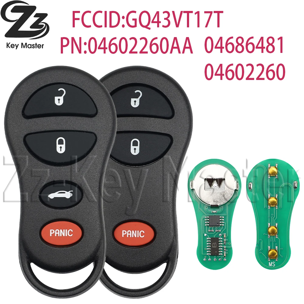 Zz-KeyMaster 3/4 Button Remote Car Key Fob 315Mhz For Jeep Dodge 2002 2003 2004 2005 Caravan Dakota Durango Chrylser GQ43VT17T