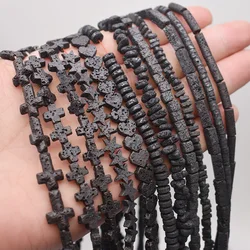 New Black Lava Beads Natural Stone Heart star Square Tube Cross Shape Volcanic Rock Loose Beads For Jewelry Making DIY Handmade