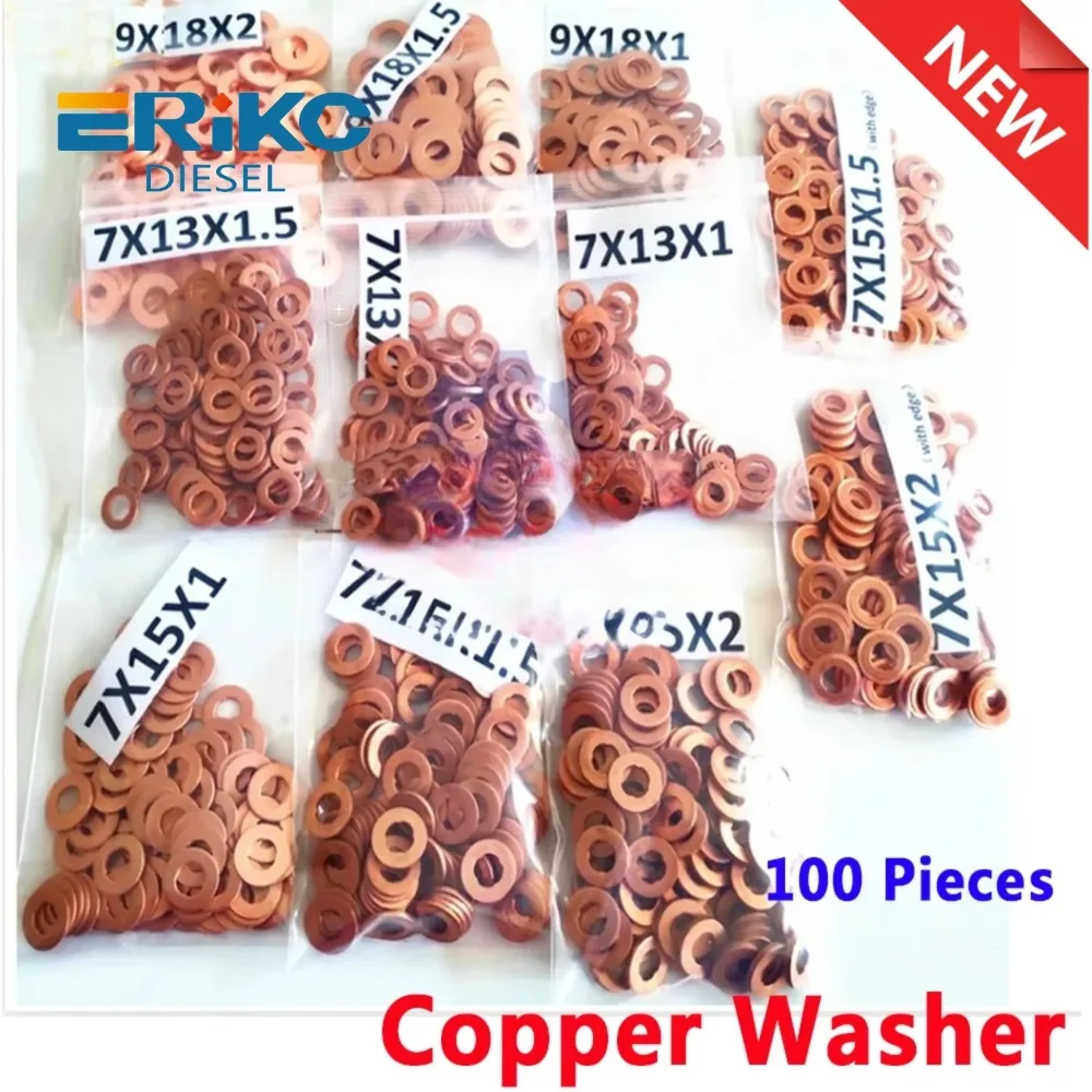 100PCS F00VC17506 F00VC17503 Common Rail Injector Copper Washers Shims F00VC17505 F00VC17504 Thickness 1mm  2mm 2.5mm 3.0mm