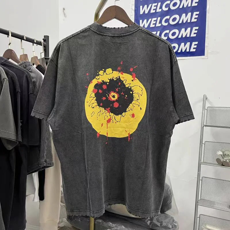 Summer New Men Woman Best Quality T-shirts Wear Through Cotton  Loose Smiling Face Graffiti Printing Casual Tops Tee