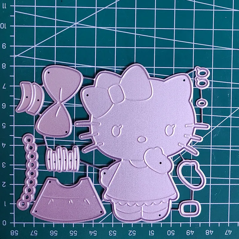 Pink Skirt White Kitten Metal Cutting Die Metal Cutting Die for DIY Scrapbooking Crafts Handmade Christmas Gift Card