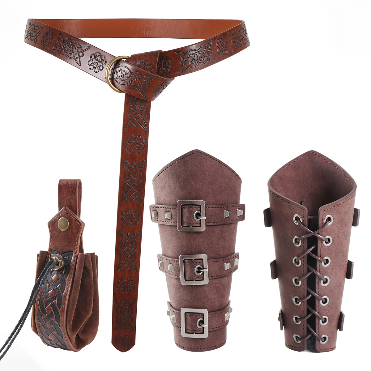 Men Medieval Knight PU Leather Belt Accessories with Belt Pouch Universal Fashion Cosplay Prop for Kids Boys Anime Cosplay