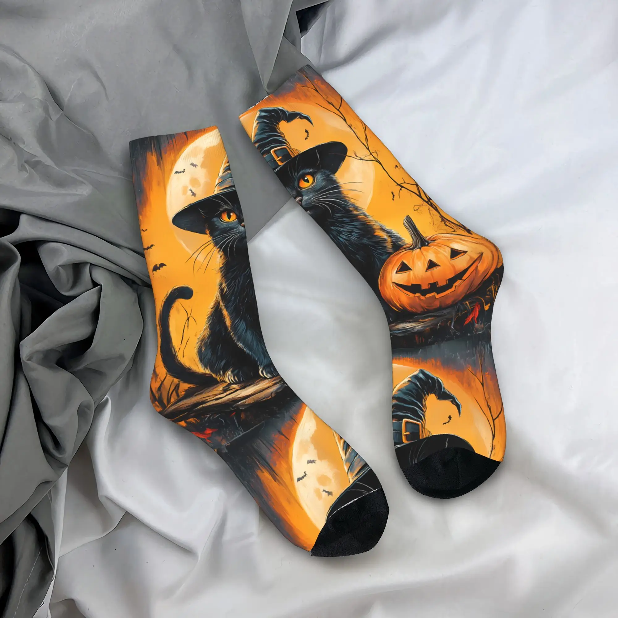 Halloween Pumpkin Autumn Socks  Anti Bacterial Stockings Adults Men Medium Soft Outdoor Socks Winter Elegant Custom Socks