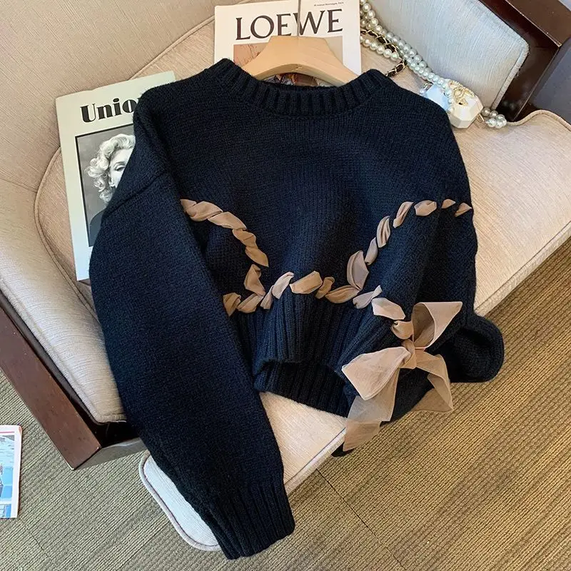 Women's Autumn Winter New Fashion Knitted Sweater Sling Skirt Two Piece Suit Korean Elegant Long Sleeve Top Dress Matching Set